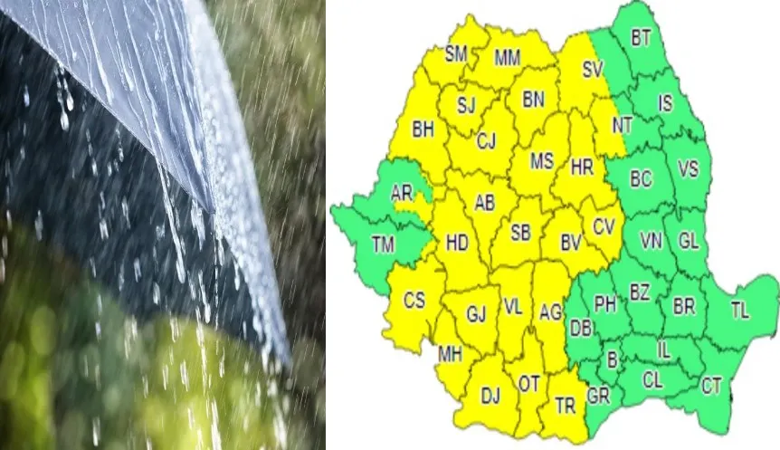Cod galben de ploaie, în jumătate de țară. În Dâmbovița, de Înviere, șanse mari de ploaie