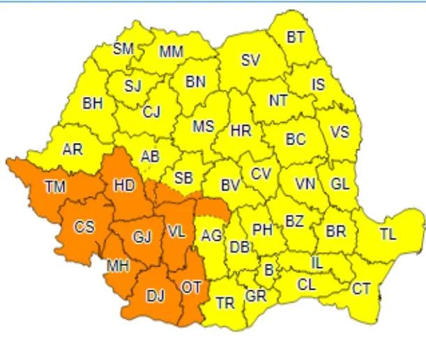 Cod Galben de vijelii și grindină, pentru Dâmbovița, până la ora 15.00