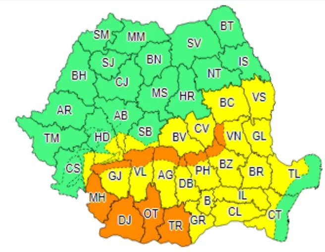 Coduri portocaliu și galben, de ploi, până în 3 iunie, în Dâmbovița
