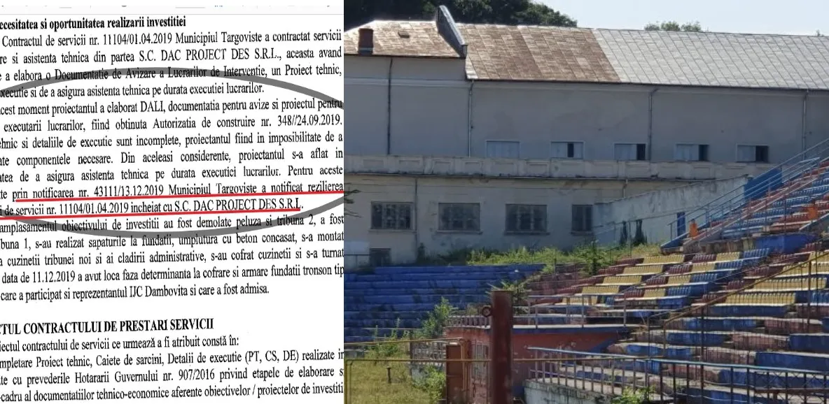 Probleme la reabilitarea stadionului "Eugen Popescu" din Târgoviște. A fost reziliat contractul cu proiectantul