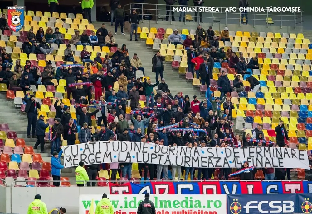 Viorel Moldovan și suporterii Chindiei sunt optimiști, după 1-1 cu FCSB. Urmează 14 finale, spun suporterii