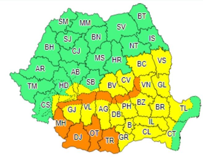 Coduri portocaliu și galben, de ploi, până în 3 iunie, în Dâmbovița