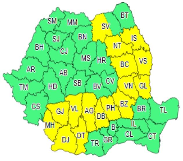 Codul Galben de ploi și furtună a fost extins până în data de 19 iunie