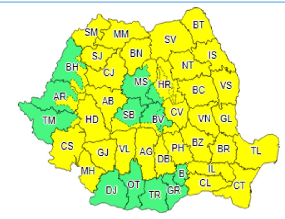 Cod Galben de ploi abundente, (și) pentru Dâmbovița, pe parcursul zilei de 7 iunie