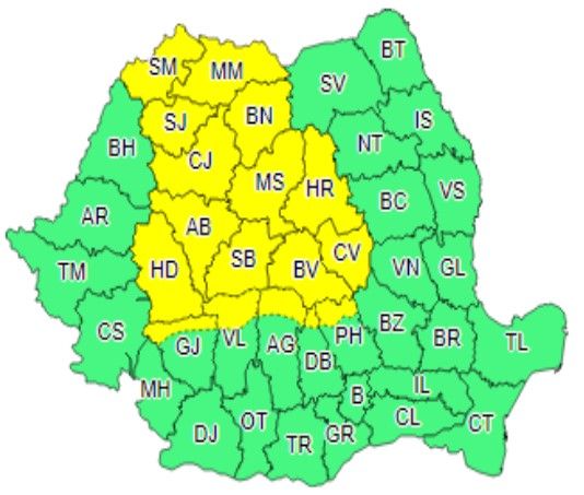 Caniculă și Cod galben de ploi (în zona montană). Vezi unde este valabilă atenționarea
