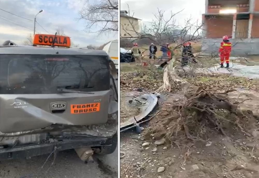Accident spectaculos la Târgoviște,între un autoturism și o masină școală