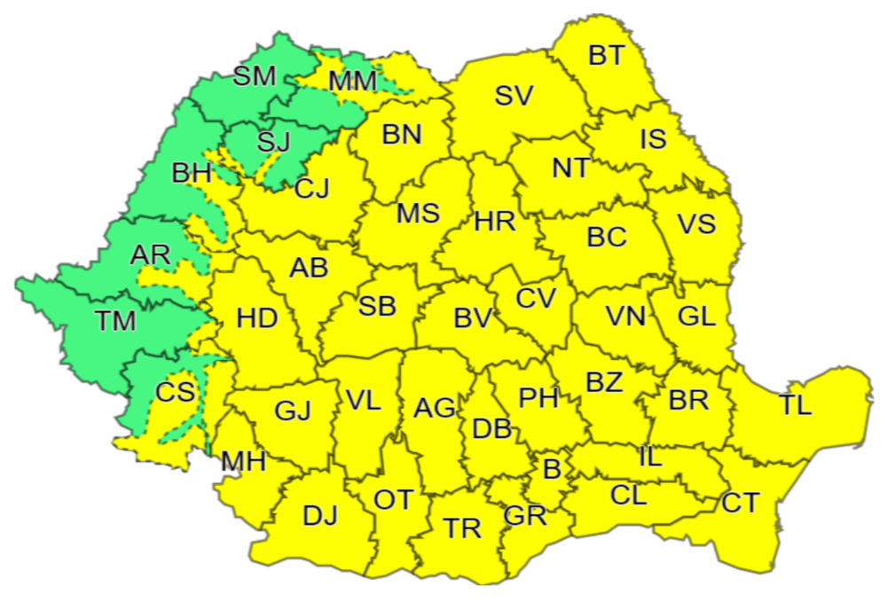 Cod galben de furtună (12 mai) și în judetul Dâmbovița. Atenționarea vizează aproape toată țara