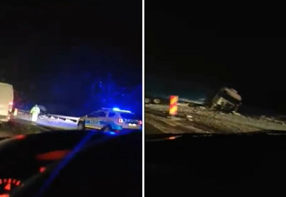 Dâmbovița. Un camion încărcat cu fier a luat foc pe A1